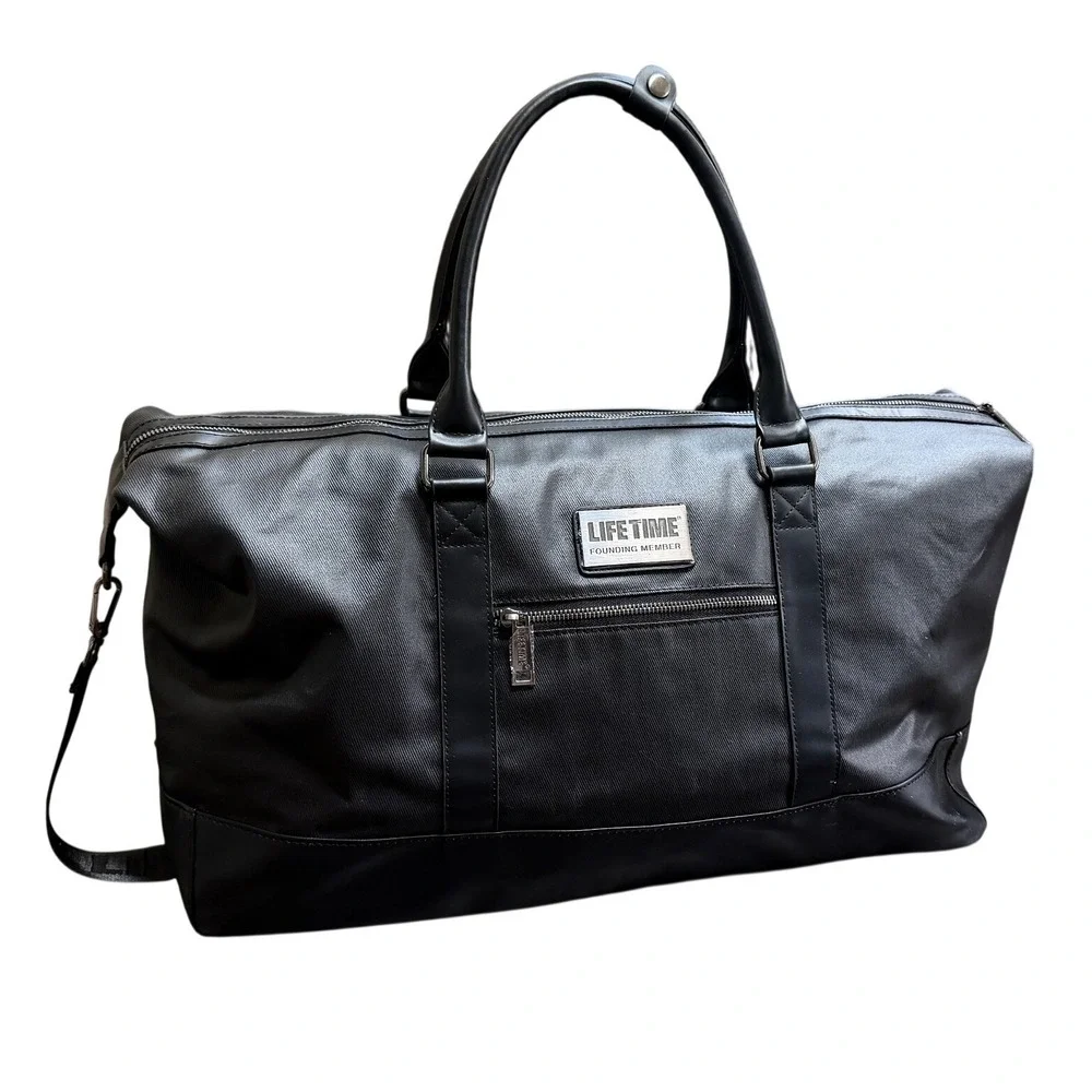 NEW Life Time Duffel Bag Founding Member Black Coated Canvas Travel Gym Large